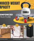 Furniture Moving Dolly Set with 5 Wheel System, Heavy Duty 2300 lb Capacity, lifting kettlebell on dolly with swivel casters and furniture examples