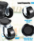 Close-up of triangle swivel casters from the 4pcs Furniture Moving Dolly Set with 3 Wheel Steel Tri Dollies, showing anti-slip pads and 200 lb capacity.