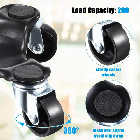 Close-up of triangle swivel casters from the 4pcs Furniture Moving Dolly Set with 3 Wheel Steel Tri Dollies, showing anti-slip pads and 200 lb capacity.