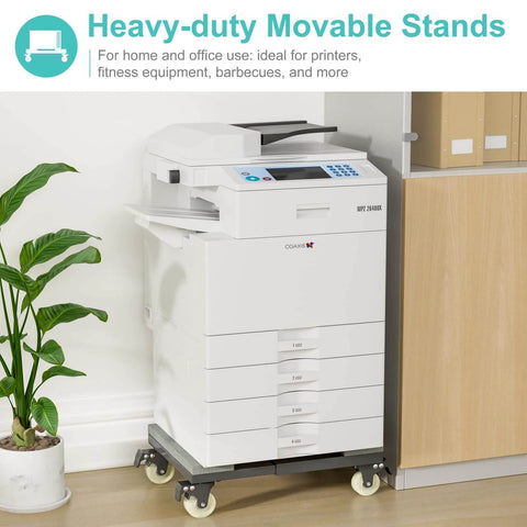 Heavy duty adjustable furniture moving dolly set of 2 with 4 swivel caster wheels holding office printer near cabinet