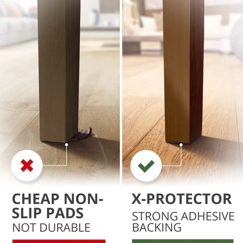 Non Slip Furniture Pads For Hard Floors 16 Premium Self Adhesive Rubber Grippers Two Inch Furniture Feet Floor Protectors shown installed