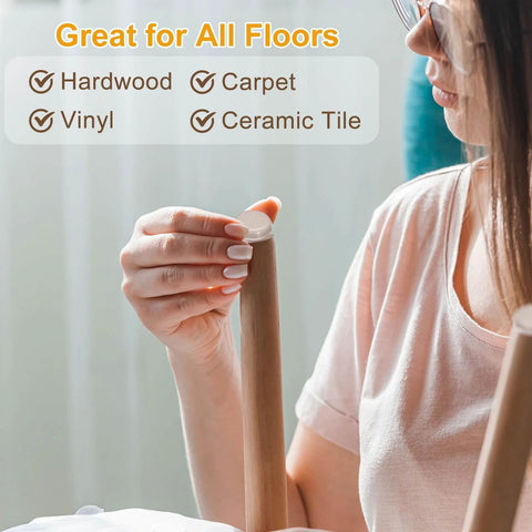 Person installing a Furniture Slider, 8Pcs 2" - Plastic Self-Adhesive Square Sliding Pads, Chair Glides for Carpeted Tile Vinyl Hardwood Floors (Brown)