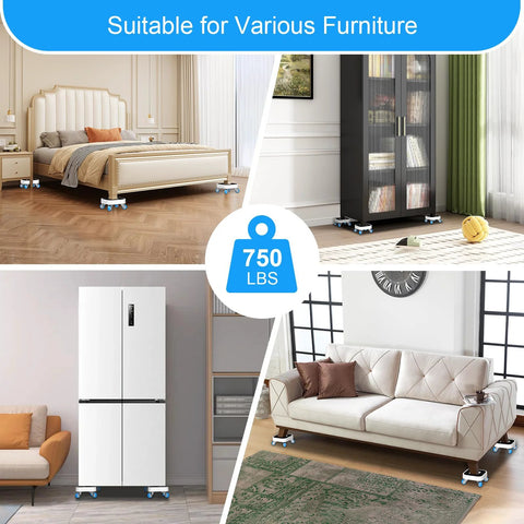Heavy Duty Furniture Sliders With Wheels 360 Degree Rotatable Movers Dolly shown under bed, wardrobe, fridge, sofa