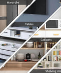 Home furniture with wardrobe, tables, cabinets, and shelving units in a modern interior setting.