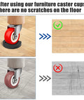 Comparison showing 4 Pack 3x3 Inch Furniture Stopper Cups use preventing scratches on floors with and without wheel stoppers.