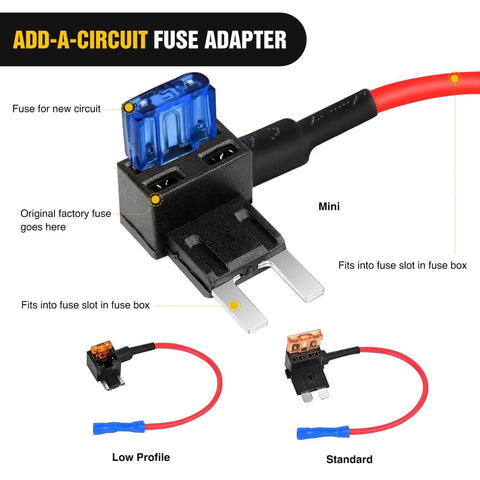 Add A Circuit Fuse Adapter Kit For 12V Cars Trucks And Boats With Dual Fuse Holders Standard And Mini TAP Blade Fuses