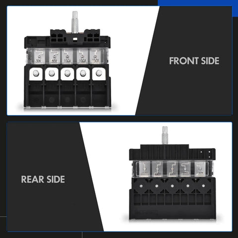 Front and rear view of Durango And Grand Cherokee Fuse Block Replacement Kit, 12V Power Distribution Module, with heavy duty housing