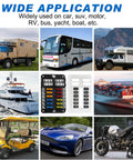 All In One 12V Fuse Block With Led Indicator, Weatherproof Cover, 12 Circuits Panel With Negative Bus shown with various vehicles.