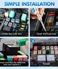 Simple installation steps for All-In-One Blade Jcase Car Fuse Assortment Kit With 250 Fuses in a fuse box