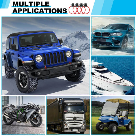 Image showcasing vehicles using 4 Pack 12AWG Inline Fuse Holders Waterproof Marine Grade Fuse Kit With 35 Standard Fuses.