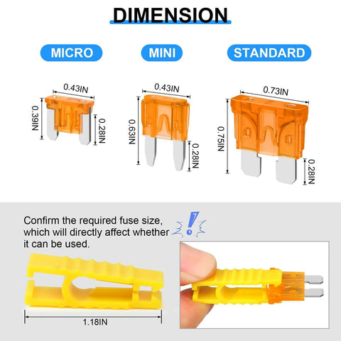 All In One Car Fuse Kit With Standard Mini And Low Profile Fuses And A Handy Fuse Puller For Easy Replacement dimensions
