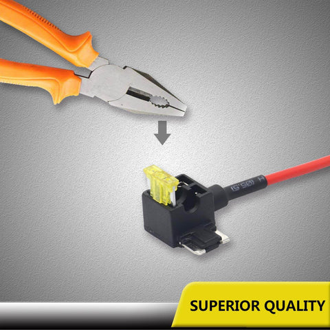 12V Car Add A Circuit Fuse Tap Adapter With ACN Blade Dual Slot Low Profile Mini Fuse Holder Pack Of 10 installed view with pliers