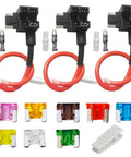 Low Profile Mini Blade Fuse Tap Kit With Wire Harness, 3 Pack For Cars Trucks And Boats, Includes 8 Fuses and Fuse Puller