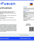 Label of Medium Weight Way Oil 68 by Fusion Chemical, highlighting features for tool ways lubrication, 5 gallon, superior lubrication.