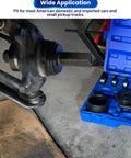 Close-up of 24 Piece Wheel Bearing Press Kit for Front Wheel Drive Vehicles Bearing Removal and Installation Set with Universal Bushings