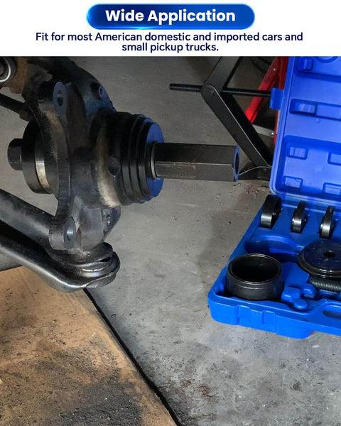 Close-up of 24 Piece Wheel Bearing Press Kit for Front Wheel Drive Vehicles Bearing Removal and Installation Set with Universal Bushings