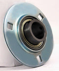 FYH SAPF207 35mm Stamped round 3-Bolt Flanged Mounted Bearing with cylindrical bore and set screws.