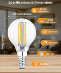 G16.5 Globe LED Candelabra Bulbs 60W Equivalent Dimmable Soft White 2700K Clear Glass 90+ CRI 120V E12 Base