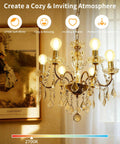 G16.5 Globe LED Candelabra Bulbs 60W Equivalent Dimmable Soft White 2700K Clear Glass in chandelier setting