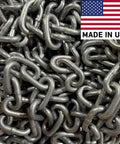 Pile of US Made G43 High Test Anchor Chain 1 Quarter Inch Thick Hot Dip Galvanized For Heavy Duty Use, 20 Ft Length, Made in USA