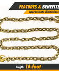 ✝️ G70 Transport Chain 3/8'' x 10 Foot - 6,600 Pound, Log Chain Safe Working Load for Load Tie-Down, coiled on white background
