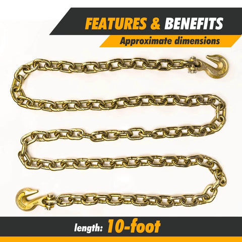 ✝️ G70 Transport Chain 3/8'' x 10 Foot - 6,600 Pound, Log Chain Safe Working Load for Load Tie-Down, coiled on white background