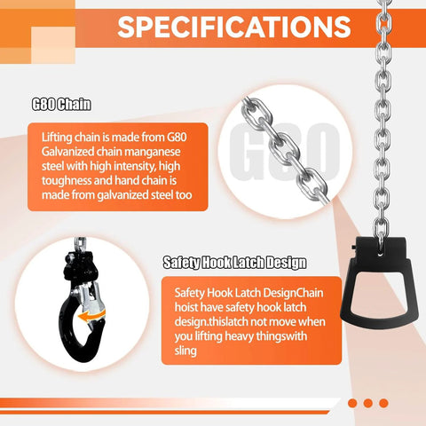 Mini Lever Chain Hoist One Quarter Ton 550 Lb Capacity 10 Ft Lift Safety Hooks Manual Come Along Winch G80 Chain specs