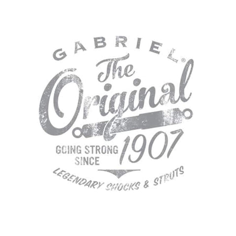 Vintage style logo reading 'Gabriel The Original Going Strong Since 1907 Legendary Shocks & Struts' in grey text.