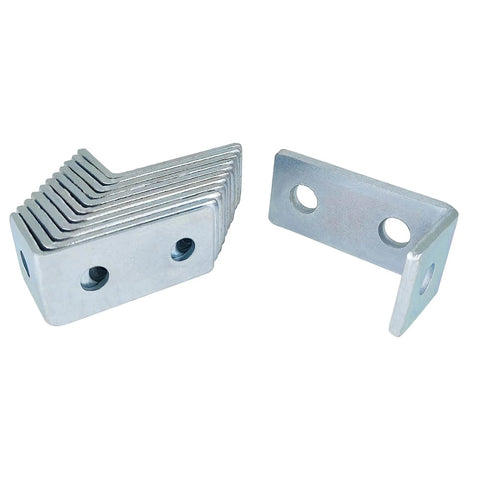 Three hole ninety degree L shaped fitting bracket for metal framing delivers quick, solid corner connections compatible with half inch bolts in one and five eighths inch strut channel, 12 pack.