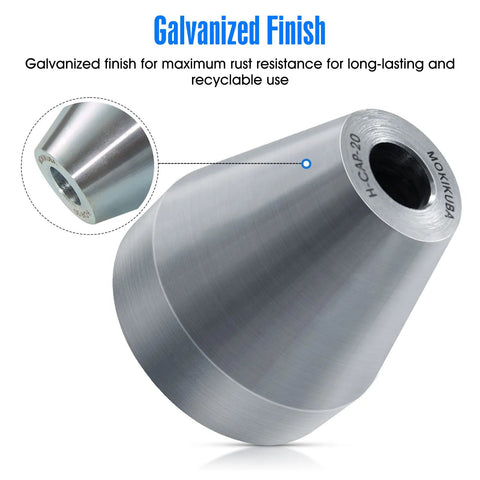 Close-up of galvanized steel Ground Rod Cap Driver Pad Hammer For One Half Inch Five Eighth Inch And Three Quarter Inch rods.
