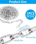 ✝️ 1/4" x 19.69 Ft Metal Chain, Galvanized Iron Coil Chain, Heavy Duty Chain Links, shown coiled with measurement details