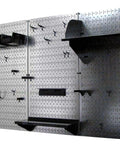 Wall Control Pegboard Organizer 4 ft. Metal Pegboard Standard Tool Storage Kit with Galvanized Toolboard and Black Accessories installed