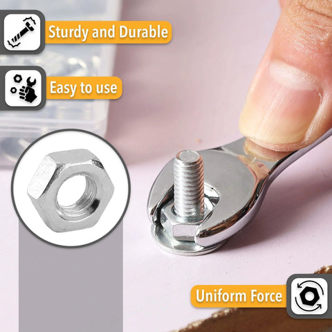 113 Piece Bolts Nuts And Washers Assortment Kit Galvanized Iron Hardware Set For Home Repair in use with spanner and bolt