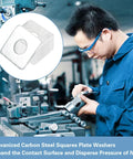 Worker with durable galvanized square plate washers for outdoor, construction, fencing, and industrial projects