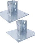 Two Pack Post Base Square Mount With Four Holes For One And Five Eighths Inch Single Strut Channel Galvanized Steel Heavy Duty Channel Support For Secure Installations