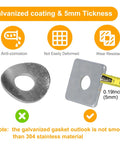Galvanized coating on steel washer plate showing anti-corrosion features, with 0.19 inch thickness measurement.