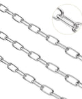 ✝️ 49.21ft (15 m) Length Galvanized Steel Chain, 0.11 Inch(3 mm) Heavy Duty Coil Chain, Stainless Steel Link Chain, close-up view.