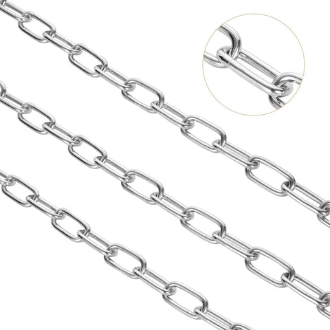 ✝️ 49.21ft (15 m) Length Galvanized Steel Chain, 0.11 Inch(3 mm) Heavy Duty Coil Chain, Stainless Steel Link Chain, close-up view.