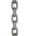 Close-up of 559881 1/4-inch x 25 ft. Galvanized Steel Proof Tested Coil Chain showing links, 1300 lb. Safe Working Load, Grade 30