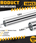 Product dimensions of 10 Pcs Conveyor Rollers Galvanized Steel Roller 10'' in Length and 1.5'' in Diameter 1/4'' Axle Diameter