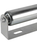 Conveyor Rollers, 2 Pack 10 Inches Long Galvanized Steel Roller and Bracket Set, 1.5 Inch Diameter, close-up of roller and bracket