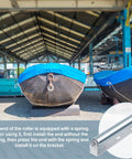 Inside view with boats in storage and insert of ✝️ 4 Sets 1.5'' Diameter Conveyor Rollers with Stands 10'' Galvanized Steel Long Roller and Bracket Set