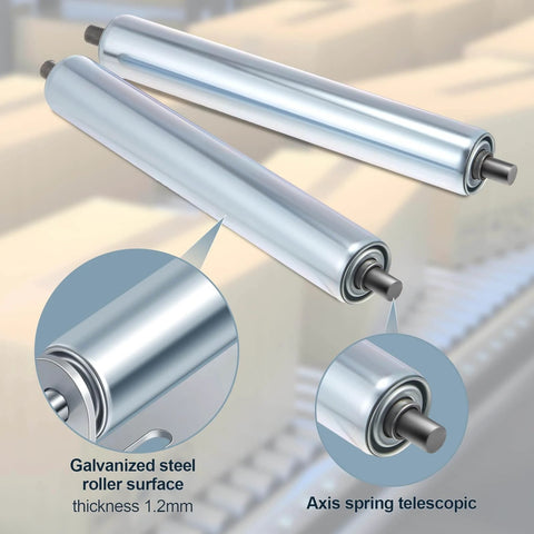✝️ 4 Sets 1.5'' Diameter Conveyor Rollers with Stands 10'' Galvanized Steel Long Roller and Bracket Set Easy Install Industrial Use