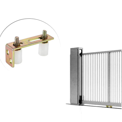Slide Gate Guide Roller With L Post Bracket And Dual Nylon Rollers For Sliding Gates, Galvanized Steel, side view