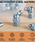 Galvanized steel grease fittings from 250 Pcs SAE And Metric Grease Fittings Assortment With Wrench Kit for maintenance