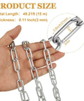 ✝️ 49.21ft (15 m) Length Galvanized Steel Chain, 0.11 Inch(3 mm) Heavy Duty Coil Chain in hand with size details