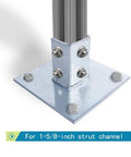 Two Pack Post Base Square Mount With Four Holes For One And Five Eighths Inch Single Strut Channel Galvanized Steel Heavy Duty Channel Support For Secure Installations showing one base with a mounted channel