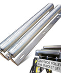 Conveyor setup showing ✝️ Pack of 2 16" Long Roller & Bracket Set 1.5" Diameter Galvanized Steel Industrial Use Easy Install Reliable & Sturdy