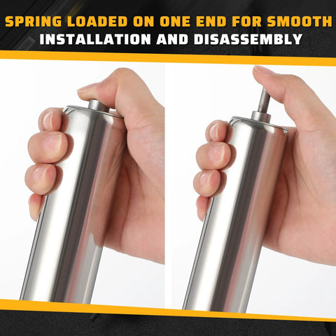 Hand holding Galvanized Steel Conveyor Rollers For Roller Stands By Tandefio 10 Inch Length And 1.5 Inch Diameter with quarter inch axle