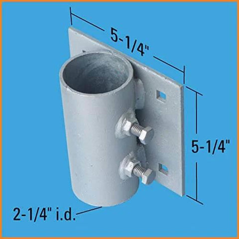 Front view of Heavy Duty Side Leg Pipe Holder For Stationary Dock Galvanized Steel Marine Dock Hardware 11 Gauge Construction.